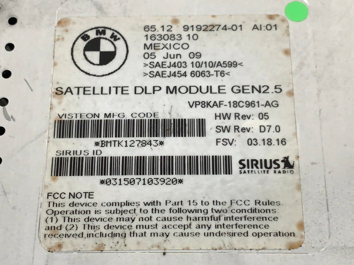 BMW E92 E90 E91 E93 3 Series Satellite Radio Receiver DLP Module 9192274