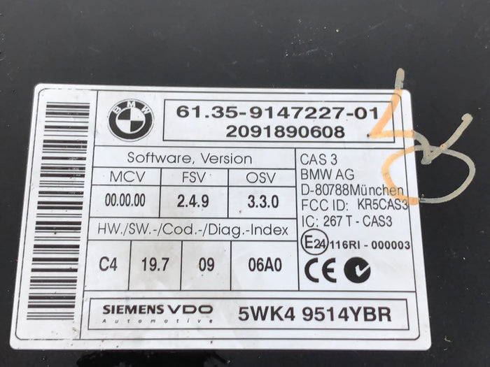 BMW E90 E92 E93 335i 335xi N54 Engine MSD80 DME/ECU W/CAS3 & Key Set 7592080  *Damaged*