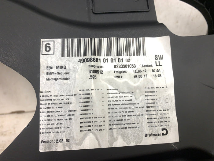 BMW E90 E91 E92 E93 M3 335i 335xi Black Center Console 51169153212