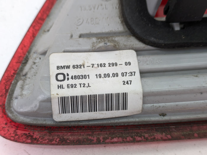 BMW E92 M3 328i 335i Pre-LCI Driver Side Inner Trunk Tail Light 7162299