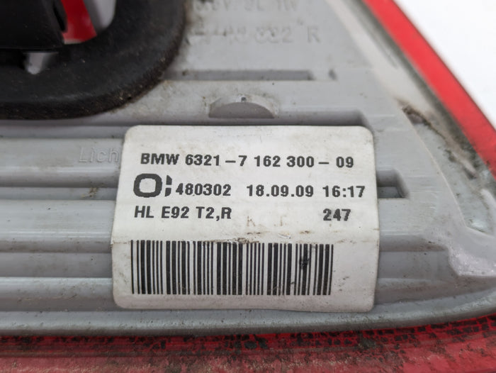 BMW E92 M3 328i 335i Pre-LCI Passenger Side Inner Trunk Tail Light 7162300