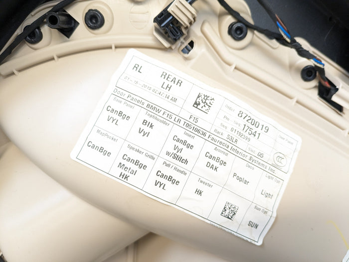 BMW F15 X5 35iX Left/Driver Side Rear Canberra Beige Door Panel Card 51427370091