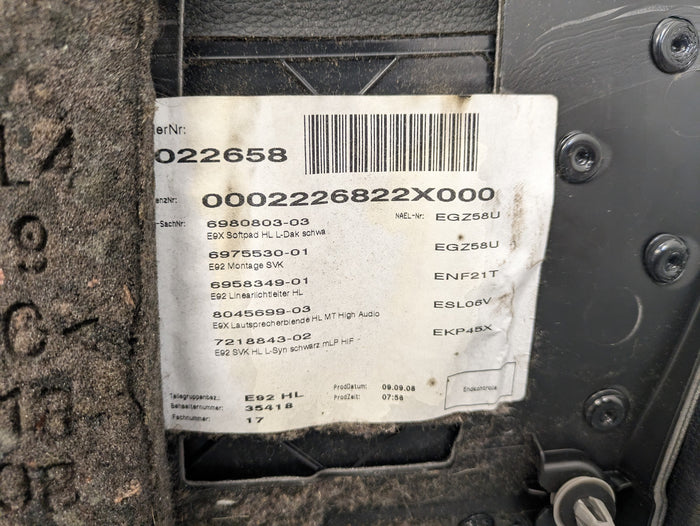 BMW E92 335i 328i Left/Driver Side Rear Black Leather Door Card Panel 6980699