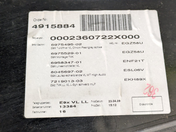 BMW E92 E93 335i 328i Left/Driver Side Front Black Leather Door Panel Card 7154587