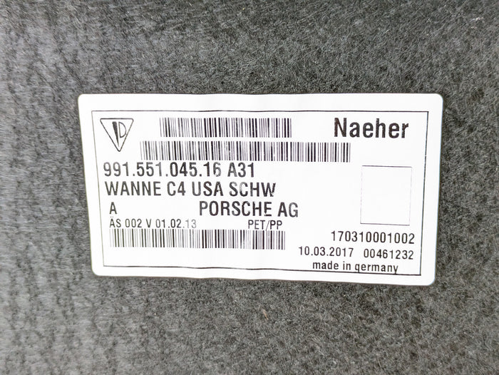 Porsche 991.2 911 GTS Front Trunk/Frunk Rearward Carpet Liner 99155104516