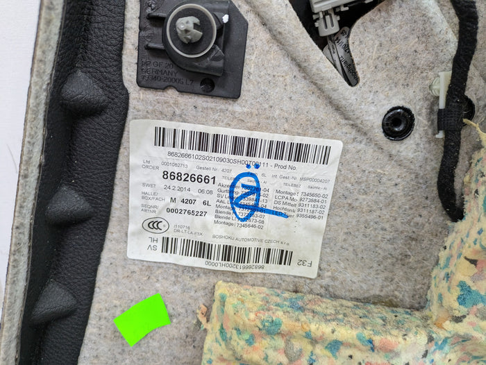 BMW F32 4 Series Left/Driver Side Rear Black Dakota Leather Door Panel Card 51437389751