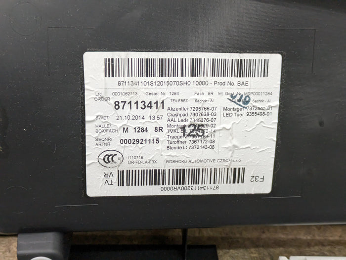 BMW F32 F33 4 Series Right/Passenger Side Front Oyster Dakota Leather Door Panel Card