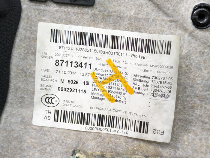 BMW F32 4 Series Left/Driver Side Rear Oyster Dakota Leather Door Panel Card 51437389761