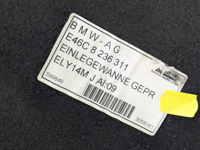 BMW E46 M3 330ci 325ci 323ci Convertible Trunk Compartment Carpet Floor 8236311