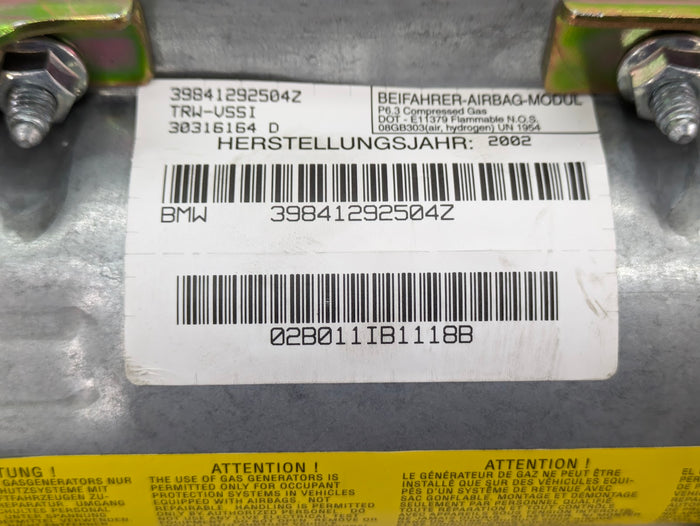 BMW Z3 M Roadster/M Coupe Right/Passenger Side Dashboard Airbag 8412925