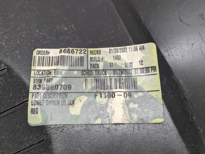 BMW Z3 M Roadster/M Coupe Left Under Dash Lower Knee Trim Panel Black 8397599 *DAMAGED*