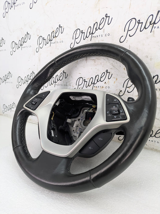 Chevrolet C7 Corvette Stingray Z51 Automatic Jet Black Leather/Grey Stitching Steering Wheel W/Paddle Shifters 23167317 *DAMAGED*