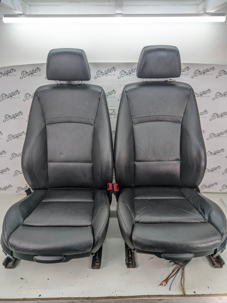 BMW E90 E91 3 Series Driver & Passenger Front Black Leather Sport Seats