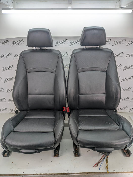 BMW E90 E91 3 Series Driver & Passenger Front Black Leather Sport Seats
