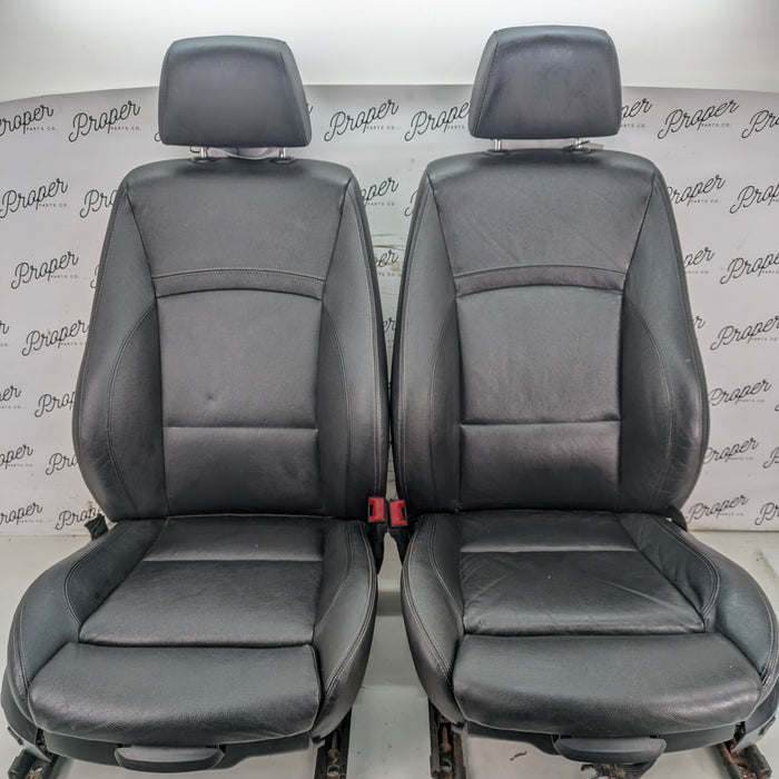 BMW E90 E91 3 Series Driver & Passenger Front Black Leather Sport Seats