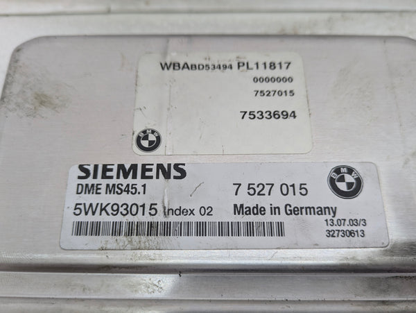 BMW E46 330Ci M54B30 Siemens MS45.1 Engine Control Module DME ECU 7527015/7533694