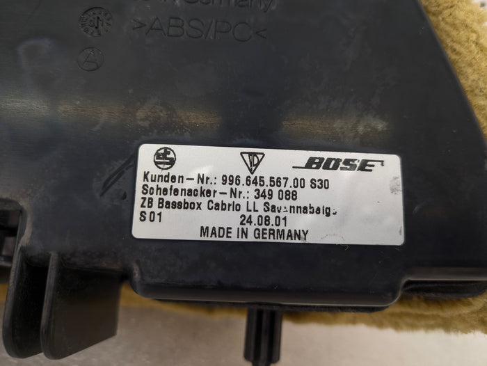 Porsche 996.2 911 Carrera 4 Cabriolet Convertible BOSE Audio Subwoofer & Carpet Housing Box Savanna Beige 99664556700 *DAMAGED*
