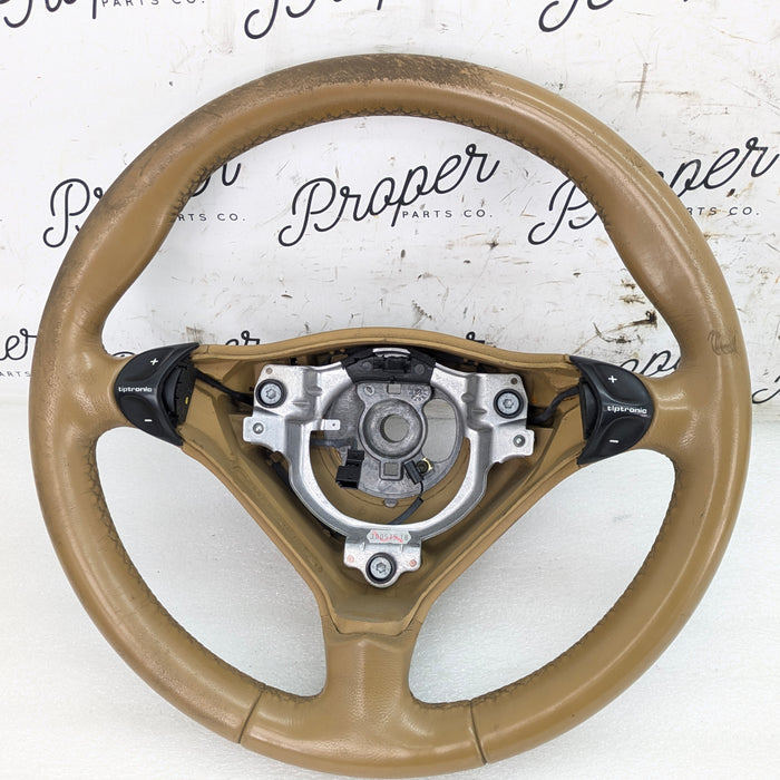 Porsche 996.2 911 Carrera 4 Automatic Tiptronic 3 Spoke Steering Wheel Savanna Beige Leather 99634780464 *DAMAGED*