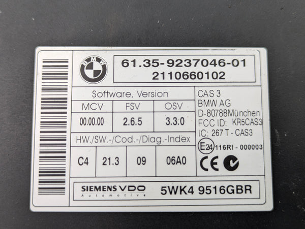 BMW E90 E91 E92 E93 3 Series Car Access Central Locking System CAS3 Module 9237046