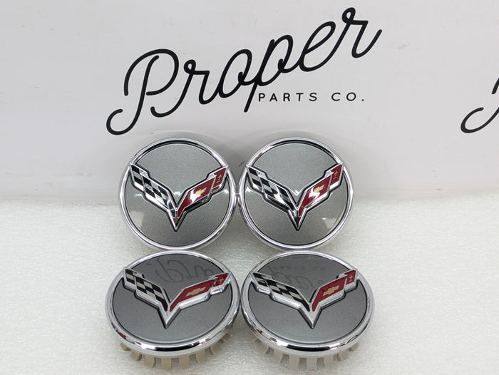 Chevrolet C7 Corvette Logo/Emblem/Badge Argent Grey Wheel Rim Center Caps Set Of 4 68mm 9595010/20995597
