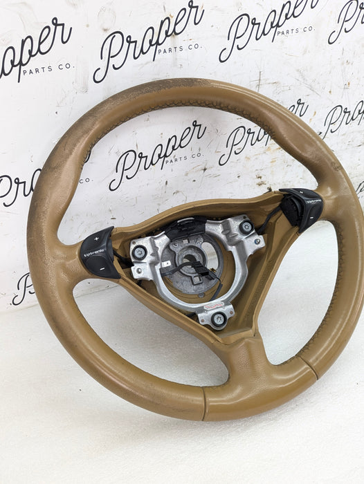 Porsche 996.2 911 Carrera 4 Automatic Tiptronic 3 Spoke Steering Wheel Savanna Beige Leather 99634780464 *DAMAGED*