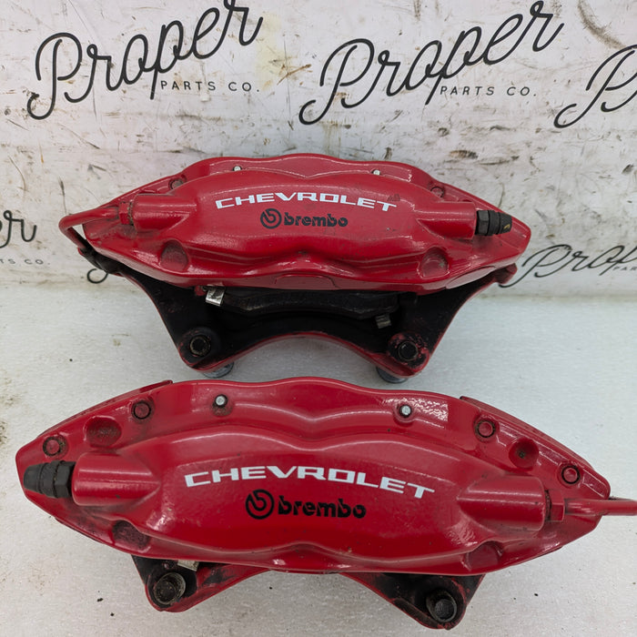 2015 Chevrolet 5th Gen Camaro 2SS Oem Brembo Rear Left & Right Brake Caliper Set Pair Red Performance Upgrade Kit 84300395