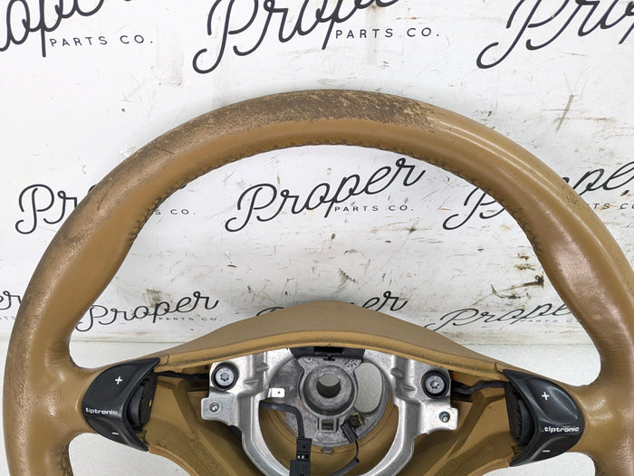 Porsche 996.2 911 Carrera 4 Automatic Tiptronic 3 Spoke Steering Wheel Savanna Beige Leather 99634780464 *DAMAGED*