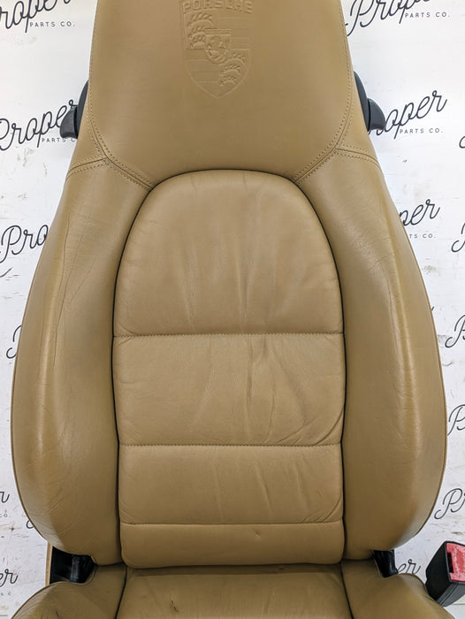 Porsche 996.2 911 Carrera 4 Front Left/Right Seats Savanna Beige Leather W/Porsche Crest