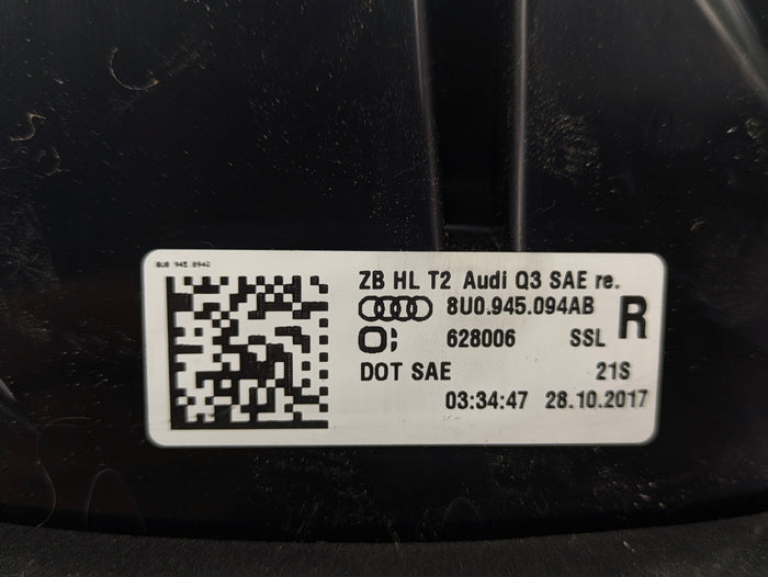 2016-2018 Audi 8U Q3 Rear Right/Passenger Side Upper Hatch Tail Light 8U0945094AB