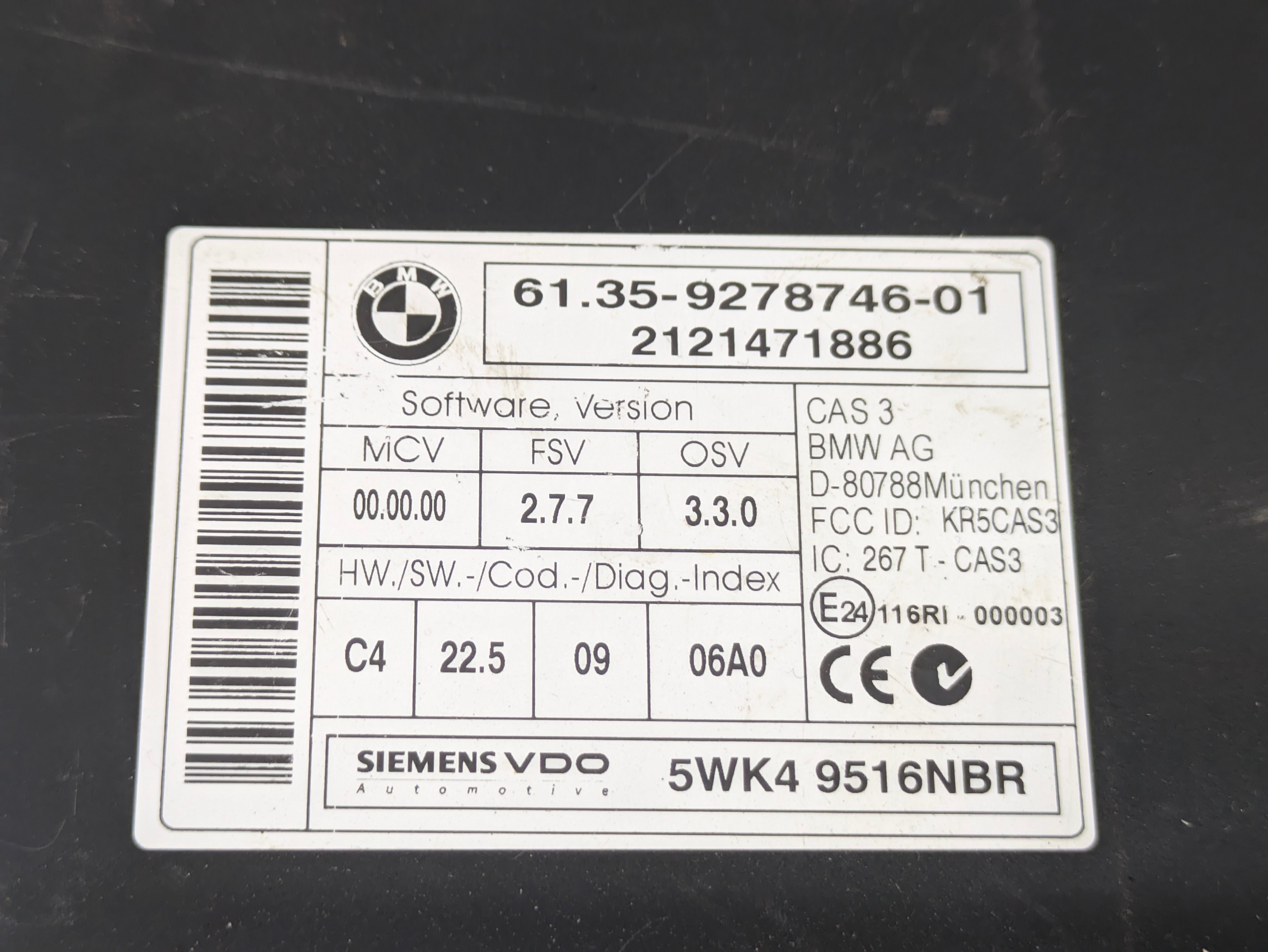 BMW E9X 3 Series Comfort Access/Car Access System/CAS3 Control Module ...