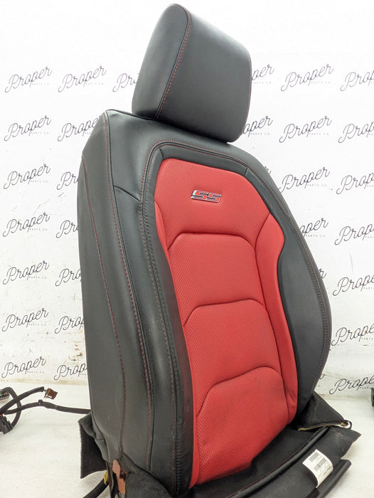 2018 Chevrolet 6th Gen Camaro 2SS Front Right/Passenger Side Rear Upper Seat Back Cushion/Headrest Leather Black & Adrenaline Red (H16)
