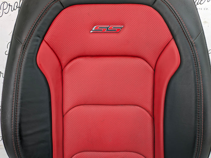 2018 Chevrolet 6th Gen Camaro 2SS Front Right/Passenger Side Rear Upper Seat Back Cushion/Headrest Leather Black & Adrenaline Red (H16)