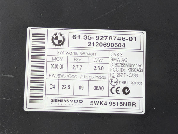 BMW E92 335xi Comfort Access/Car Access System/CAS3 Control Module 9278746