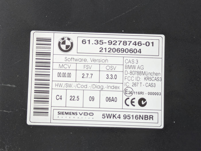 BMW E92 335xi Comfort Access/Car Access System/CAS3 Control Module 9278746