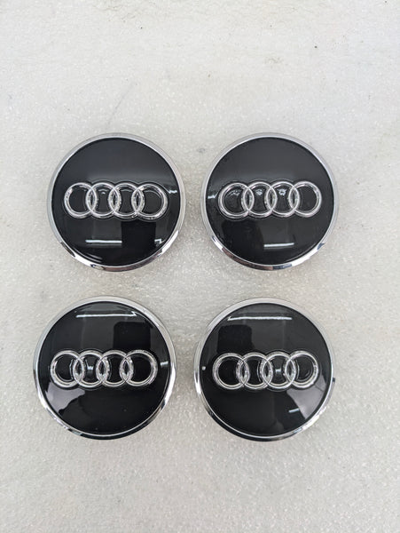 Audi 8V RS3 Black & Chrome Wheel Rim Center Caps Set Of 4 8W0601170