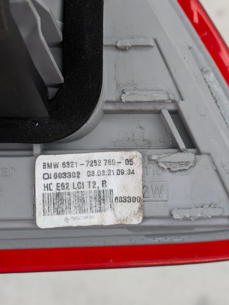 BMW E92 335xi 335i 328xi 328i LCI Right/Passenger Side Inner Trunk Tail Light 63217252780