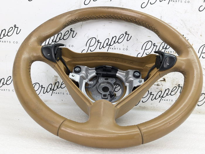 Porsche 996.2 911 Carrera 4 Automatic Tiptronic 3 Spoke Steering Wheel Savanna Beige Leather 99634780464 *DAMAGED*