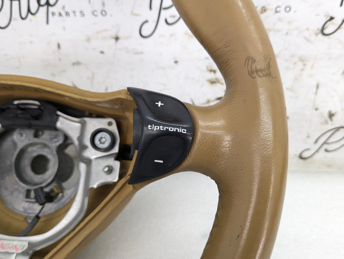 Porsche 996.2 911 Carrera 4 Automatic Tiptronic 3 Spoke Steering Wheel Savanna Beige Leather 99634780464 *DAMAGED*
