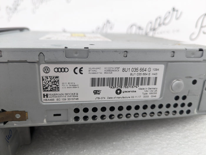2018 Audi 8U Q3 MMI3G Radio Stereo GPS Navigation Media CD Player Head Unit 8U1035664G