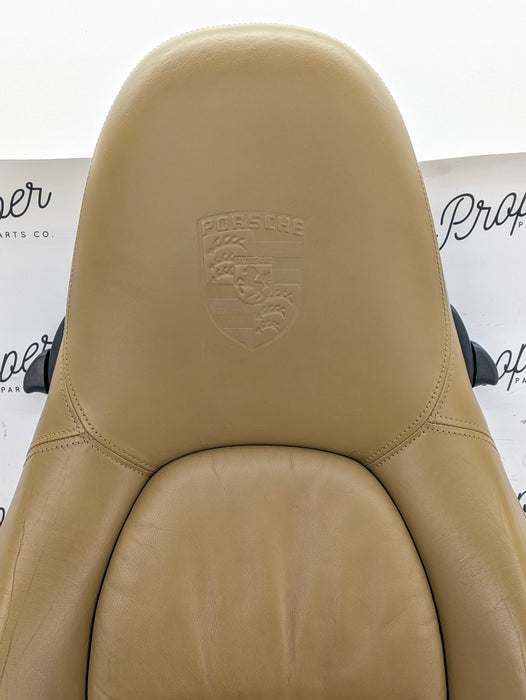 Porsche 996.2 911 Carrera 4 Front Left/Right Seats Savanna Beige Leather W/Porsche Crest