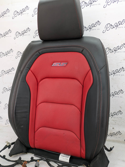 2018 Chevrolet 6th Gen Camaro 2SS Front Right/Passenger Side Rear Upper Seat Back Cushion/Headrest Leather Black & Adrenaline Red (H16)