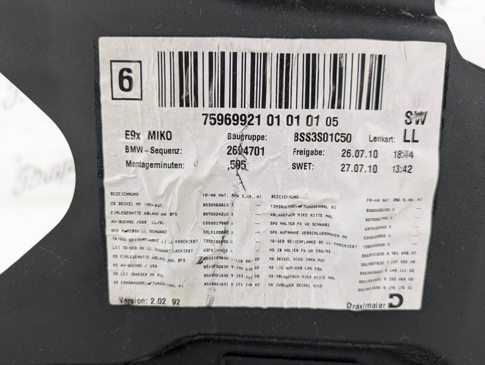 BMW E90 E91 E92 E93 M3 335i Center Console & Arm Rest 7596992 *DAMAGED*