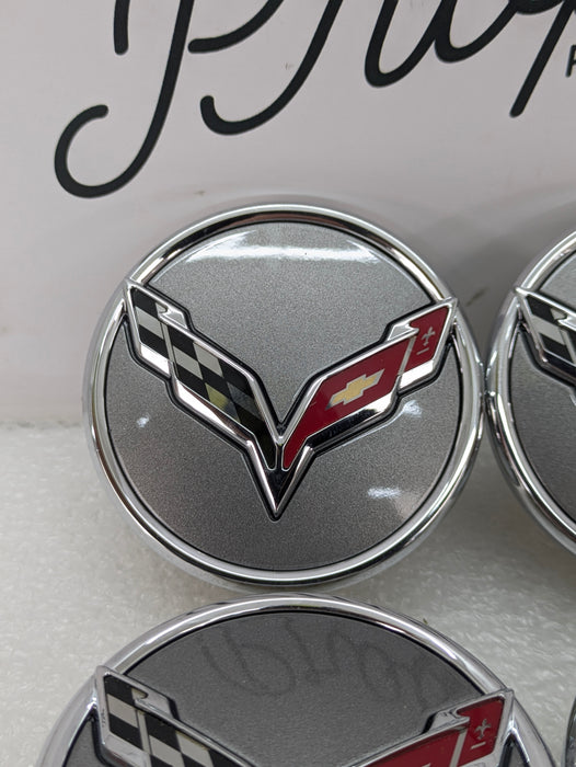 Chevrolet C7 Corvette Logo/Emblem/Badge Argent Grey Wheel Rim Center Caps Set Of 4 68mm 9595010/20995597