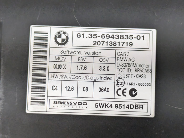 BMW E90 E92 E91 E93 3 Series Car Access Central Locking System CAS3 Module 61356943835