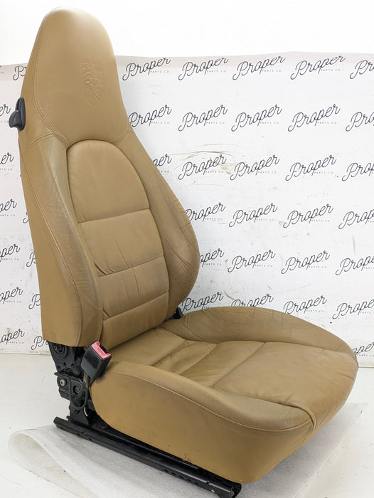 Porsche 996.2 911 Carrera 4 Front Left/Right Seats Savanna Beige Leather W/Porsche Crest