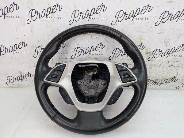 Chevrolet C7 Corvette Stingray Z51 Automatic Jet Black Leather/Grey Stitching Steering Wheel W/Paddle Shifters 23167317 *DAMAGED*