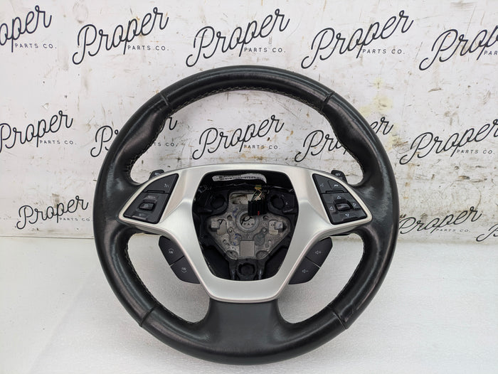 Chevrolet C7 Corvette Stingray Z51 Automatic Jet Black Leather/Grey Stitching Steering Wheel W/Paddle Shifters 23167317 *DAMAGED*