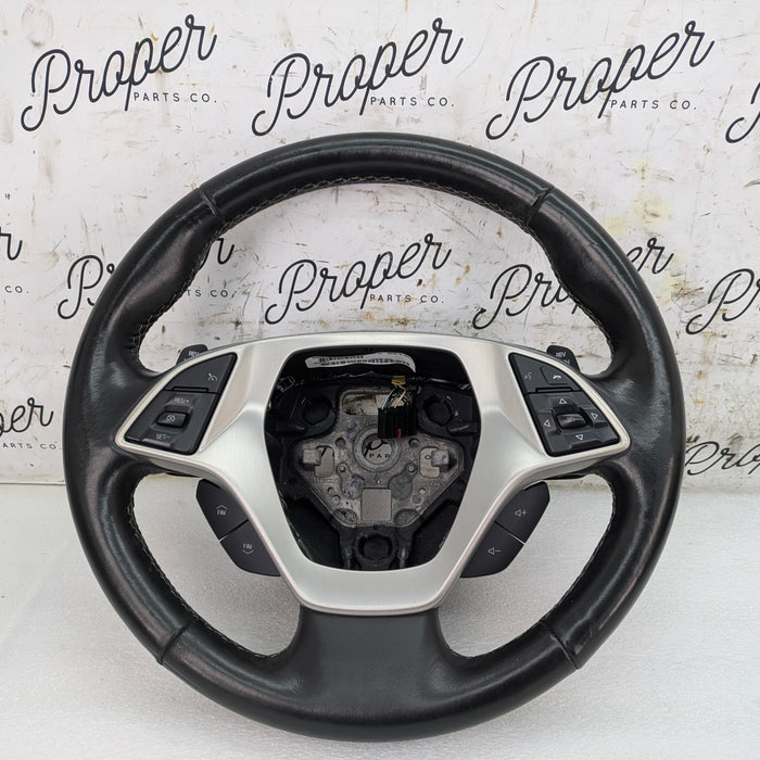 Chevrolet C7 Corvette Stingray Z51 Automatic Jet Black Leather/Grey Stitching Steering Wheel W/Paddle Shifters 23167317 *DAMAGED*