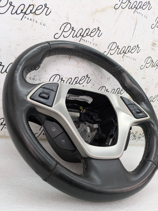 Chevrolet C7 Corvette Stingray Z51 Automatic Jet Black Leather/Grey Stitching Steering Wheel W/Paddle Shifters 23167317 *DAMAGED*
