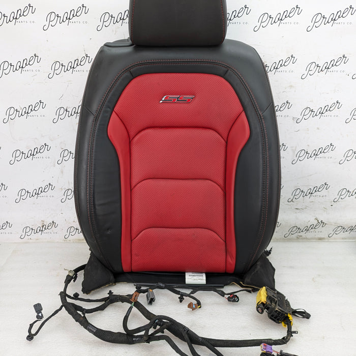 2018 Chevrolet 6th Gen Camaro 2SS Front Right/Passenger Side Rear Upper Seat Back Cushion/Headrest Leather Black & Adrenaline Red (H16)
